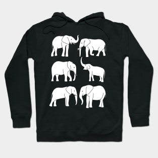 Elephants Line Art - White Hoodie